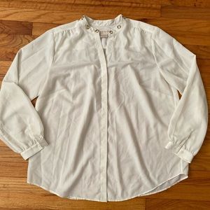 MICHAEL KORS Women’s White Blouse with Gold Grommet Detail on Collar siz…